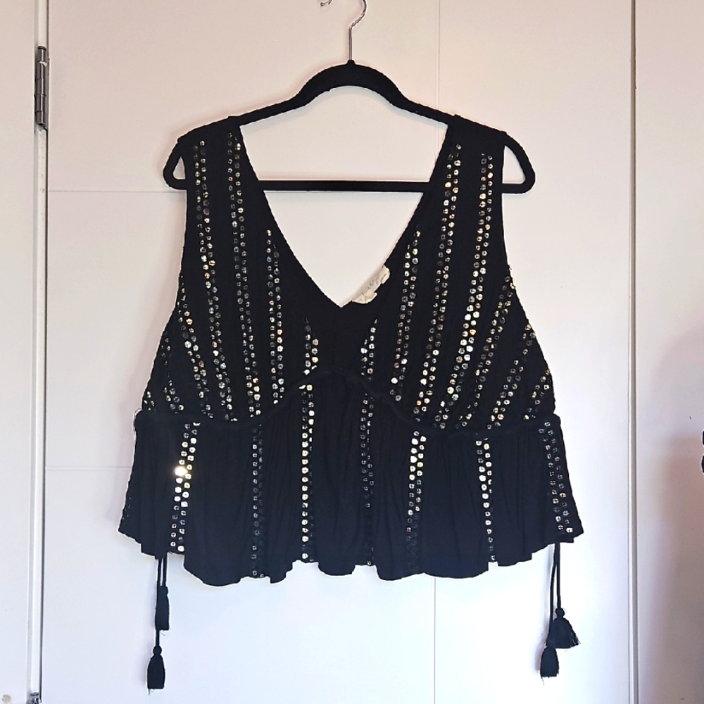Anthropologie Black Sequin Embellished Women's Top